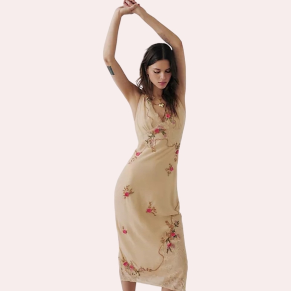 Free People Meet Again Floral Embroidered Midi Dress XS - Picture 2 of 12